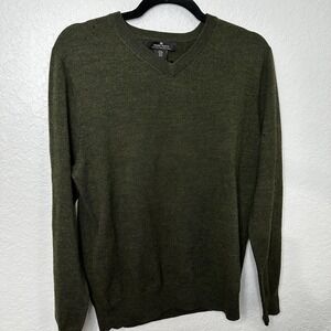 Daniel Bishop Sweater Mens Green 100% Extra Fine Merino Wool V Neck Pullover M